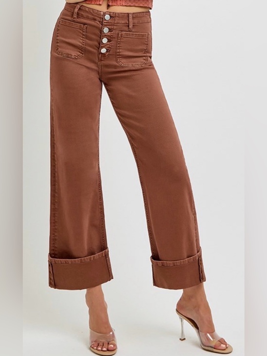 Risen Jeans Denim - Risen Cropped Front Patch Pocket Wide-Leg Women's Jeans